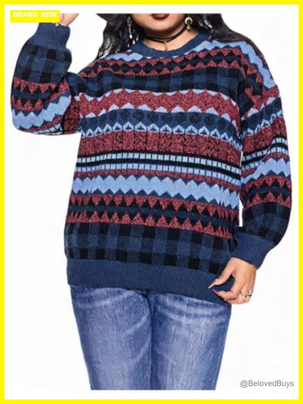 Plus Size Grunge Punk Print Long Sleeve Pullover Sweater Top